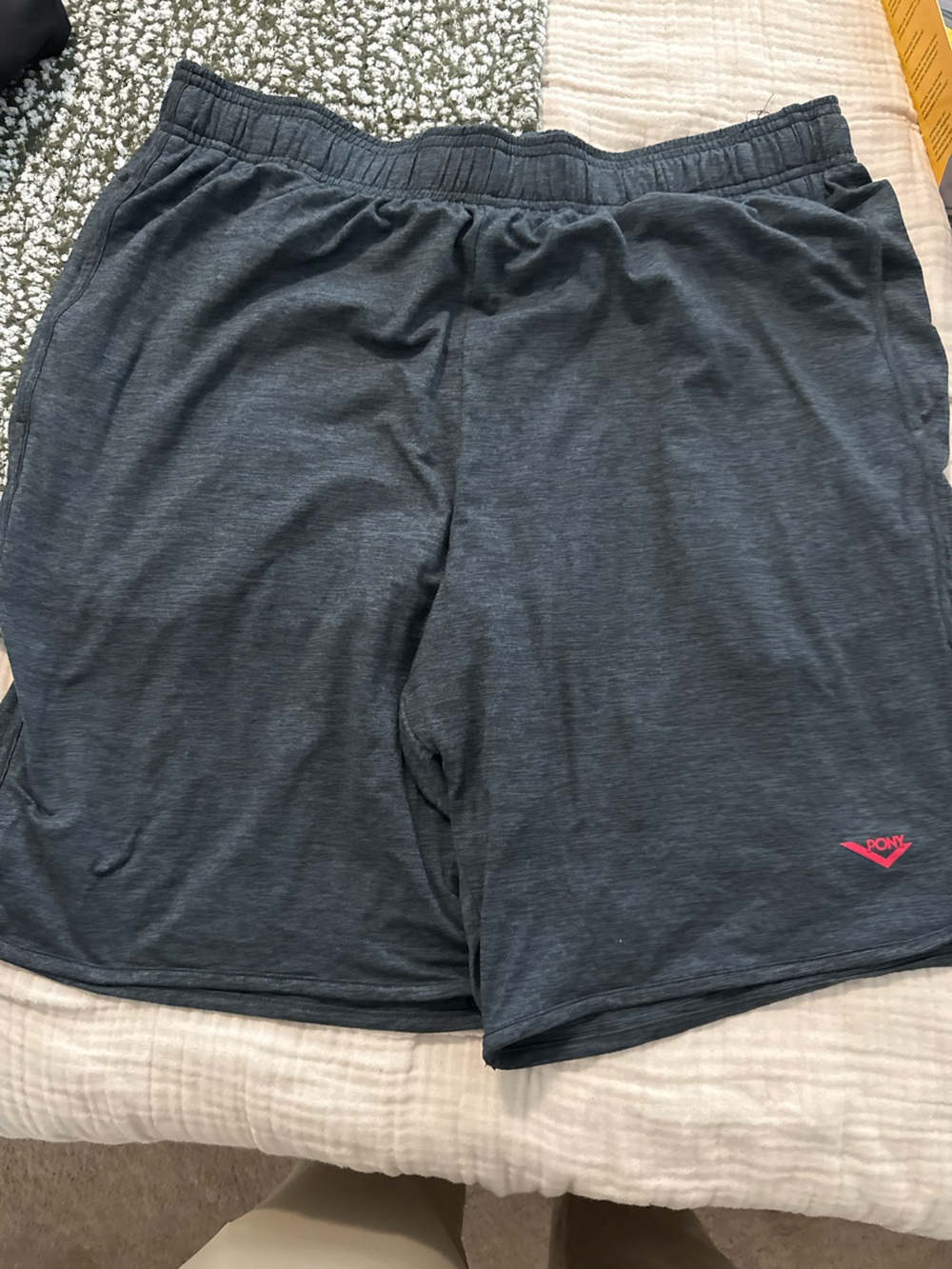 Pony Men's Athletic Shorts - Dark Gray with Red Logo